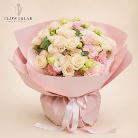 Bouquet with cream peony roses