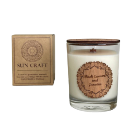 Aroma lumânare din ceară de soia ”Coacăză neagră și iasomie”