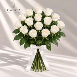 15 trandafiri albi 60 cm (verificați disponibilitatea)