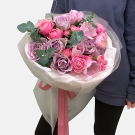 Bouquet with roses, tulips and carnations