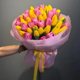 Bright Pink and Yellow Tulip Bouquet (45 stems) (pre-order)