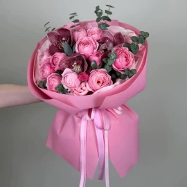 Bouquet with peony roses and orchids (pre-order)