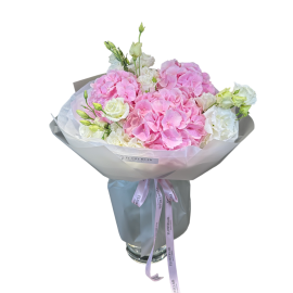 Buchet din hortensii roz eustome