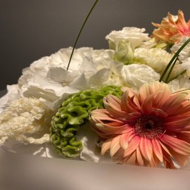 Buchet cu hortensie, eustoma si gerbera