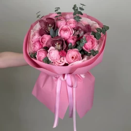 Bouquet with peony roses and orchids (pre-order)