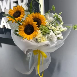 Bouquet with sunflowers and eustomas