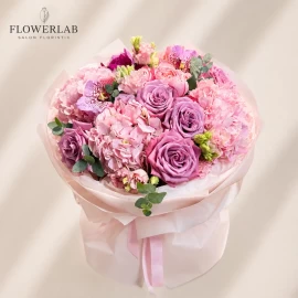 Bouquet of pink hydrangeas, roses and orchids(pre-order)