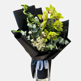 Bouquet with Green orchid and bamboo