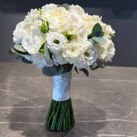 Bridal bouquet with freesias, roses, and lisianthus (on pre-order)