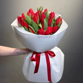 Bouquet of 25 red tulips (pre-order)