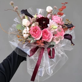 Bouquet with Peony Roses, Calla Lilies and Dahlias (check availability)
