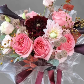 Bouquet with Peony Roses, Calla Lilies and Dahlias (check availability)