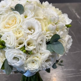 Bridal bouquet with freesias, roses, and lisianthus (on pre-order)